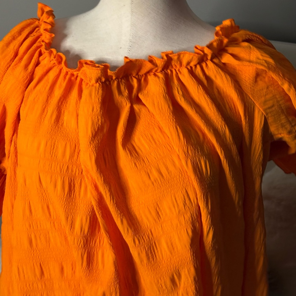 SHEIN Bright Orange Puff-Sleeve Peasant Top - Picture 2 of 6